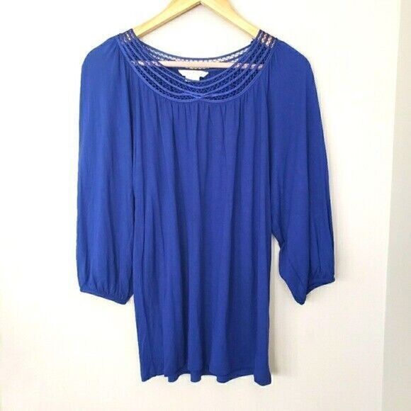 Boden Cobalt Blue 3/4 Sleeve Lattice Cutout Neck  Tunic Size 6 - Picture 1 of 4
